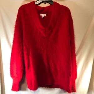 B.P. Women’s red V-neck pullover faux fur sweater M